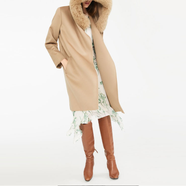 Purchase (W) ''S Max Mara Studio マンゴー キャメル タイウエスト コート ファー襟付き. 6016112906006-MANGO