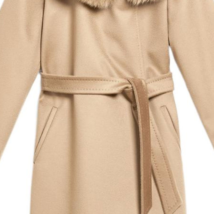 Sizing (W) ''S Max Mara Studio マンゴー キャメル タイウエスト コート ファー襟付き. 6016112906006-MANGO