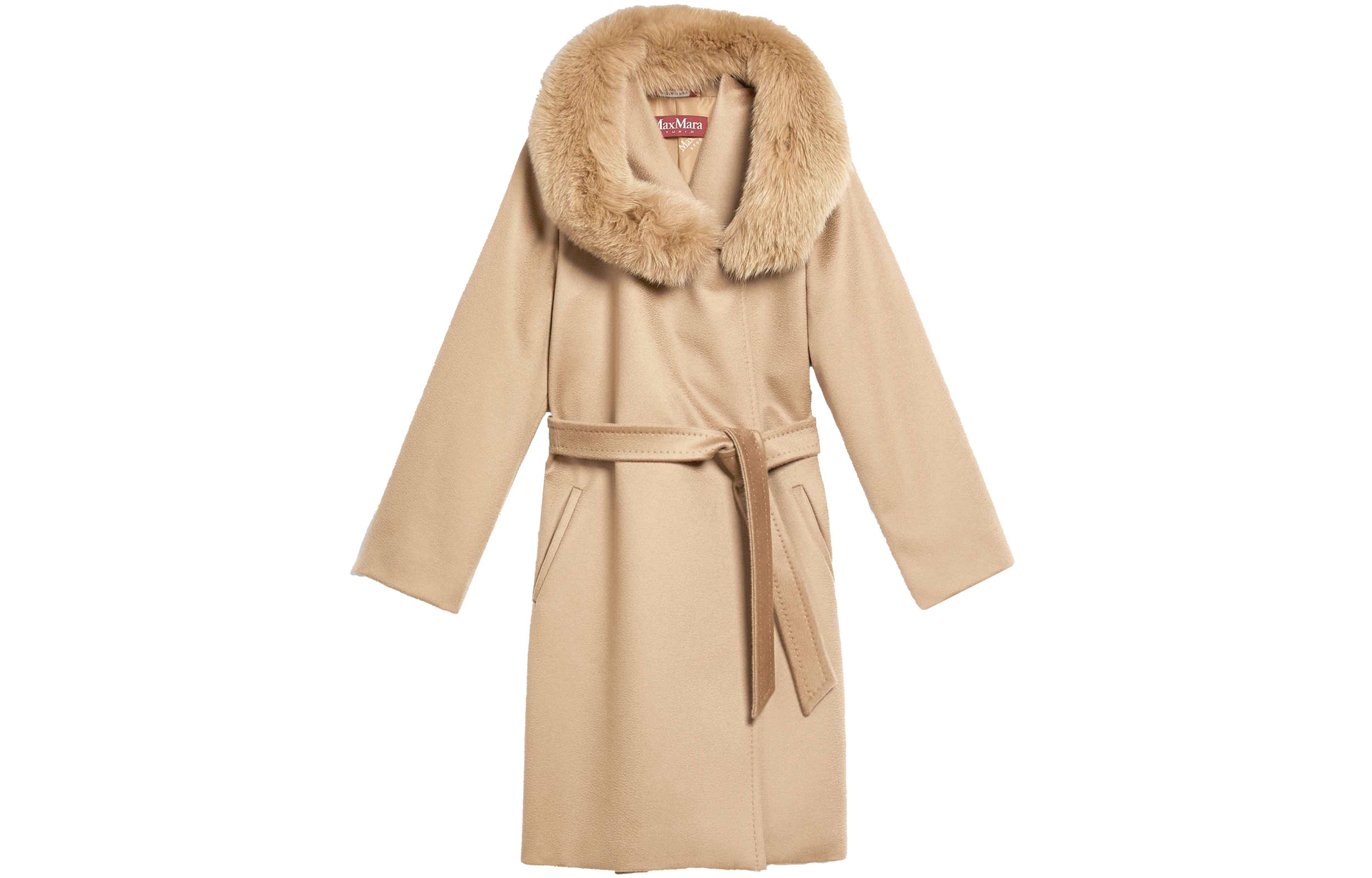(Women) 'S Max Mara MaxMara Studio Mango Camel Wool Coat with Plain Fur Collar 6016090906006-MANGO