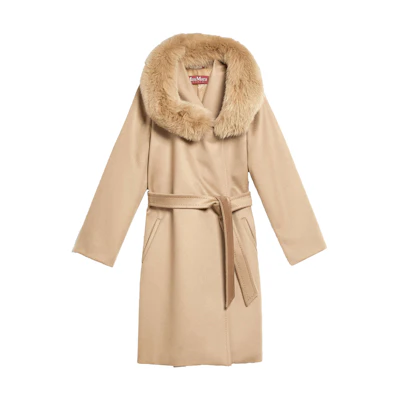 (Women) 'S Max Mara MaxMara Studio Mango Camel Wool Coat with Plain Fur Collar 6016090906006-MANGO