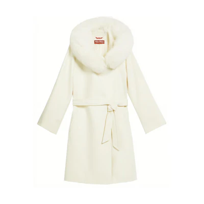 (Women) 'S Max Mara MaxMara Studio Mango Collection White Belted Mid-length Coat 6016090906001-MANGO