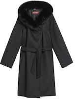 (Women) 'S Max Mara MaxMara Studio MANGO Series Black Coat with Fur Collar and Hood. 6016131906013-MANGO (Women) 'S Max Mara MaxMara Studio MANGO Series Black Coat with Fur Collar and Hood. 6016131906013-MANGO