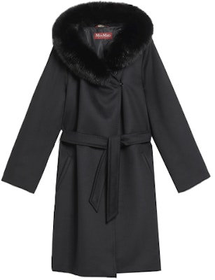 (W) ''エス マックスマーラ スタジオ マンゴー シリーズ ブラックコート フード付きファー襟'' 6016131906013-MANGO Buy (W) ''エス マックスマーラ スタジオ マンゴー シリーズ ブラックコート フード付きファー襟'' 6016131906013-MANGO