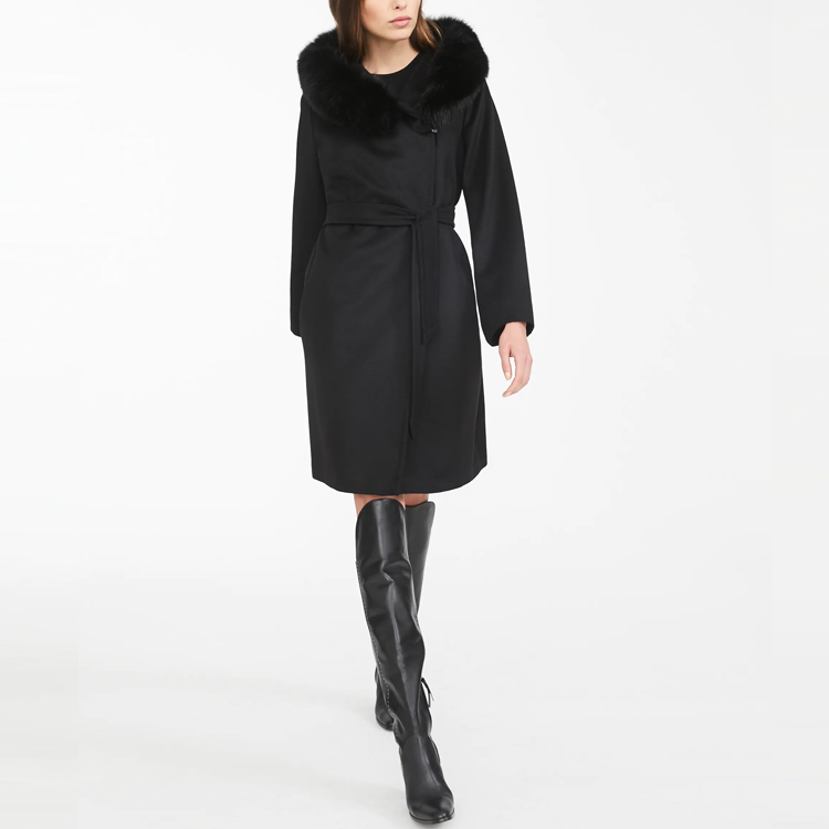 Shop (W) ''S Max Mara MaxMara Studio MANGO系列黑色毛领连帽大衣. 6016131906013-MANGO