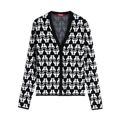 (Women) 'S Max Mara MaxMara Studio SS22 Black Jacquard V-Neck Long Sleeve Knit Cardigan 6346112906008-OTTAVO