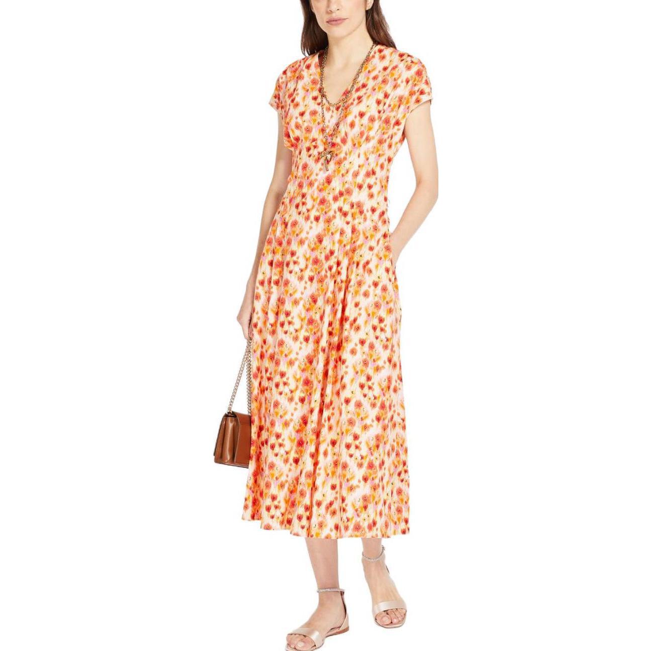 Shop (Women) 'S Max Mara MaxMara Studio SS23 Digine Floral Print Waist Dress Women’s Orange Maxi 6221063106005-DIGIONE