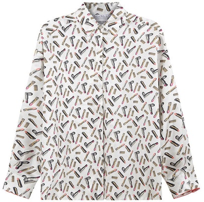 (Women) 'S Max Mara MaxMara Taro Collection Lipstick Print Long Sleeve Shirt Women Pearl White. 1116103906005-TARO Buy (Women) 'S Max Mara MaxMara Taro Collection Lipstick Print Long Sleeve Shirt Women Pearl White. 1116103906005-TARO