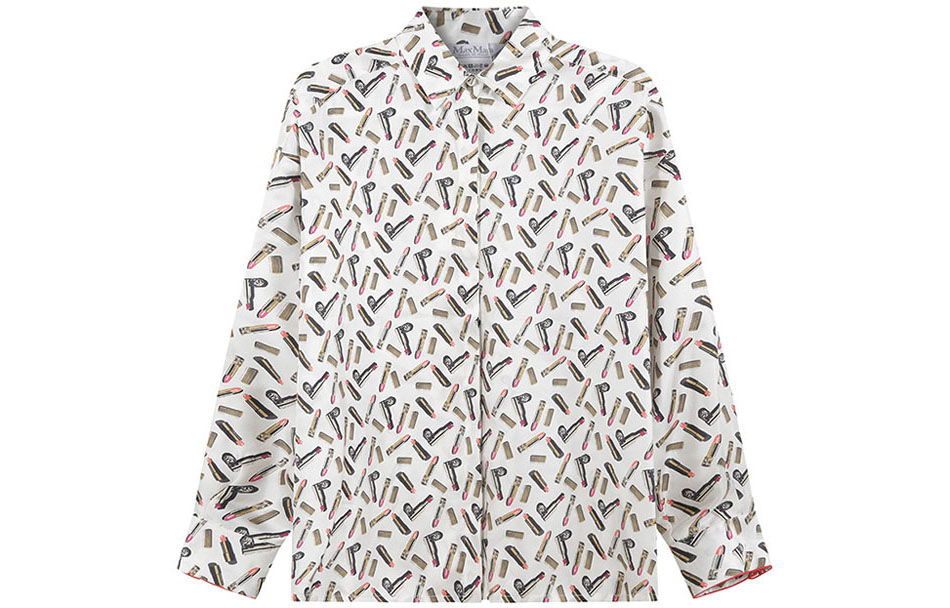Order (Women) 'S Max Mara MaxMara Taro Collection Lipstick Print Long Sleeve Shirt Women Pearl White. 1116103906005-TARO