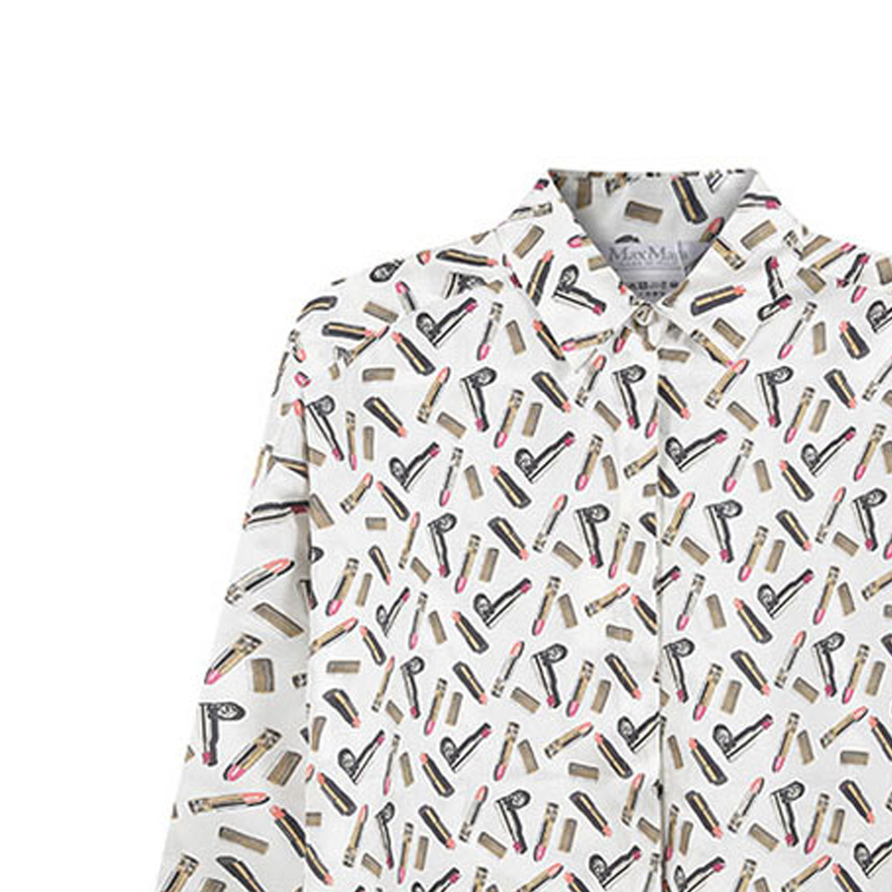 Shop (Women) 'S Max Mara MaxMara Taro Collection Lipstick Print Long Sleeve Shirt Women Pearl White. 1116103906005-TARO