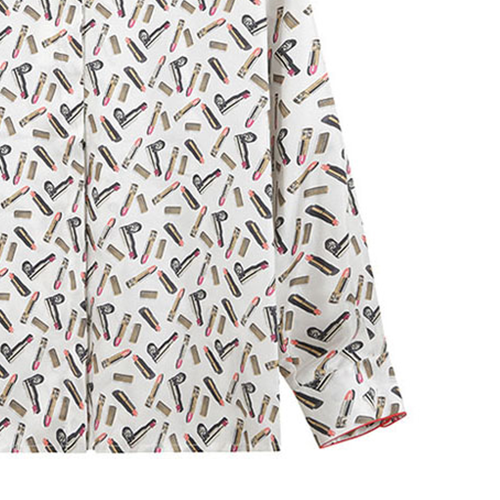 Details for (Women) 'S Max Mara MaxMara Taro Collection Lipstick Print Long Sleeve Shirt Women Pearl White. 1116103906005-TARO
