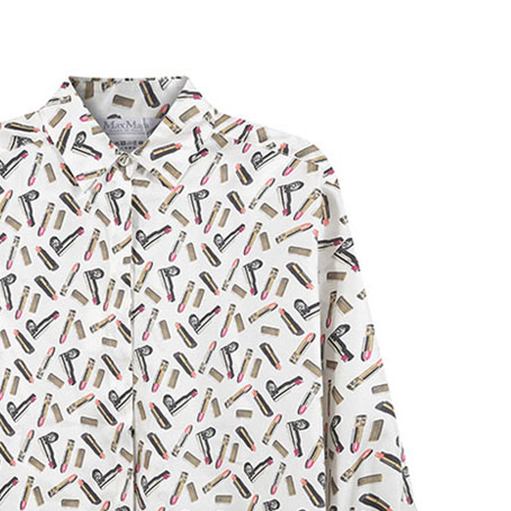 Sizing (Women) 'S Max Mara MaxMara Taro Collection Lipstick Print Long Sleeve Shirt Women Pearl White. 1116103906005-TARO