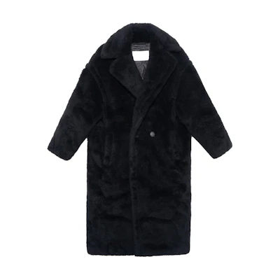 (Women) 'S Max Mara MaxMara Tedgirl Teddy Coat Black Wool Blend Long Coat 10161513600-008-TEDGIRL