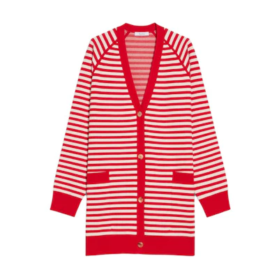(Women) 'S Max Mara MaxMara Tenore Jacquard Viscose Striped Loose Fit Cardigan Red Women 1346024106009-TENORE