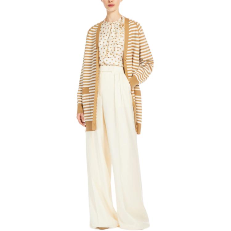 Lookbook (Women) 'S Max Mara MaxMara Tenore Striped V-Neck Button-Up Knit Cardigan Women’s Yellow 1346024106008-TENORE