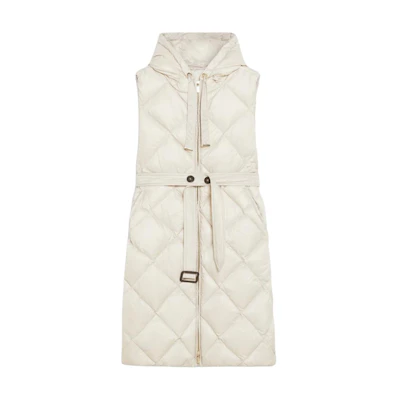(Women) 'S Max Mara MaxMara TREGIL Water-Repellent White Hooded Midi Sleeveless Gilet for Women. 9296024506081-TREGIL