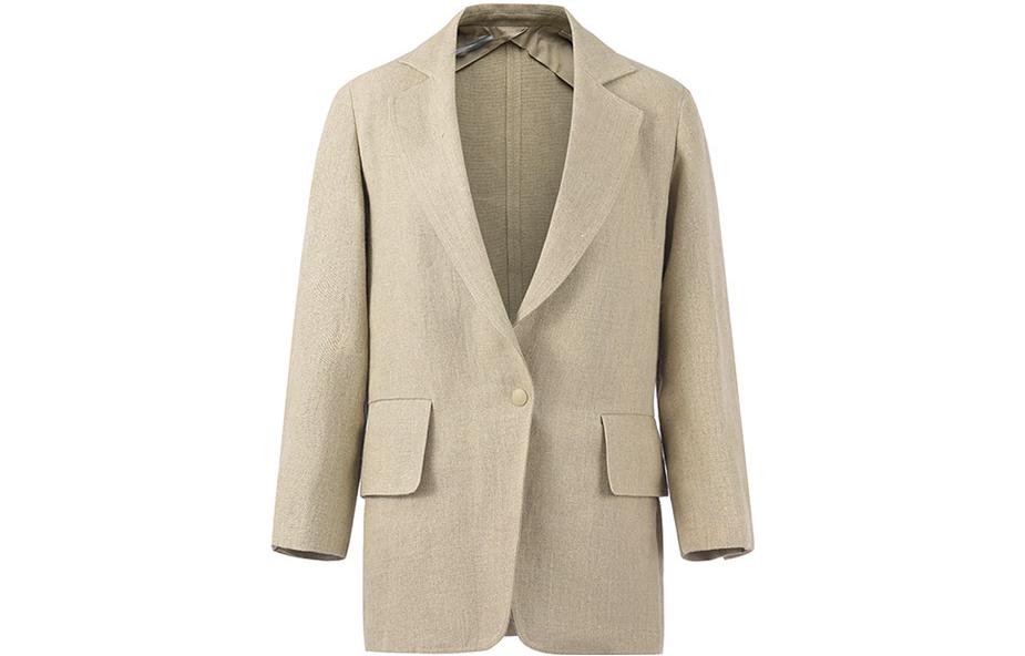 (Women) 'S Max Mara MaxMara Undici  Single-Button Long Sleeve Blazer Beige Linen. 2310410506001-UNDICI