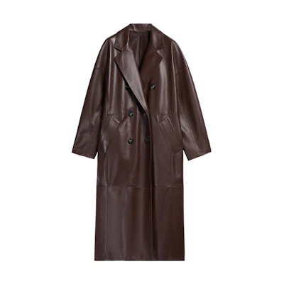 (Women) 'S Max Mara MaxMara Ussuri Classic Brown Sheepskin Leather Coat 1478012906001-USSURI