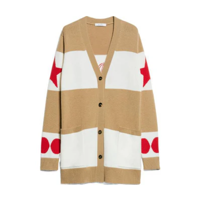 (Women) 'S Max Mara MaxMara Valido Beige Printed Loose Knit Cardigan Mid-Length Sweater 1346034106007-VALIDO