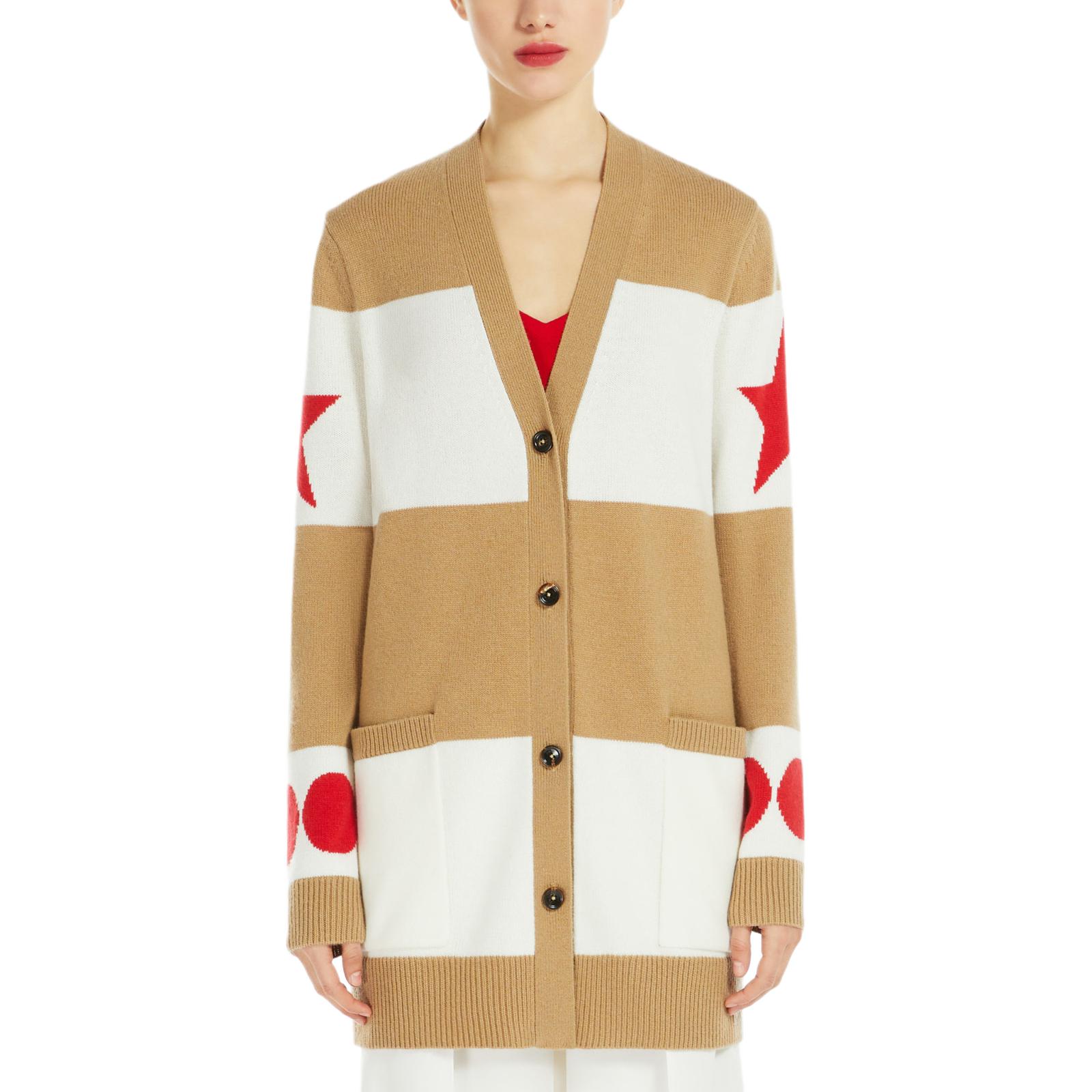 Shop (Women) 'S Max Mara MaxMara Valido  Beige Printed Loose Knit Cardigan Mid-Length Sweater 1346034106007-VALIDO