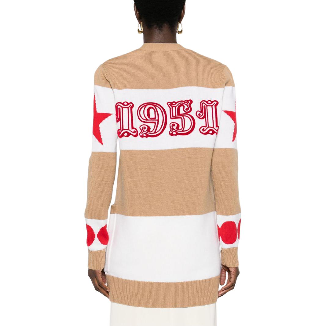 Shop (Women) 'S Max Mara MaxMara Valido Numeric Pattern Striped Loose Knit Cardigan Women Light Brown 2421346031650-VALIDO