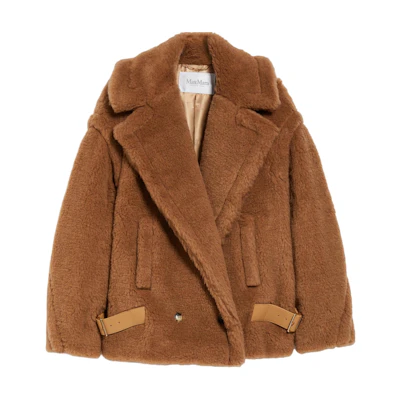 (Women) 'S Max Mara MaxMara Vanadio Teddy Fabric Biker Jacket Loose-Fit Camel Coat. 1086064206001-VANADIO
