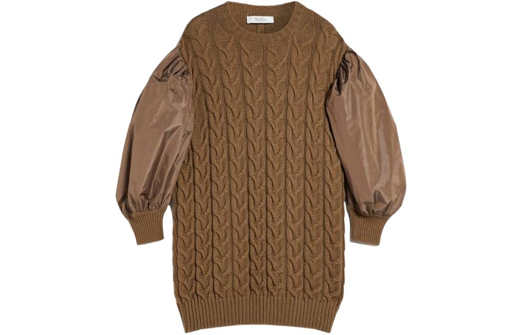 Order (W) ''S Max Mara MaxMara Vittor 羊毛长袖灯笼袖针织连衣裙 棕色 女款. 1321024106005-VITTOR