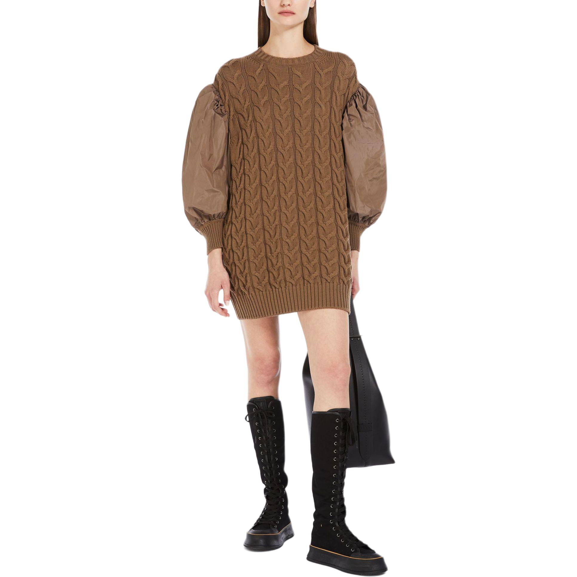 Lookbook (W) ''S Max Mara MaxMara Vittor 羊毛长袖灯笼袖针织连衣裙 棕色 女款. 1321024106005-VITTOR