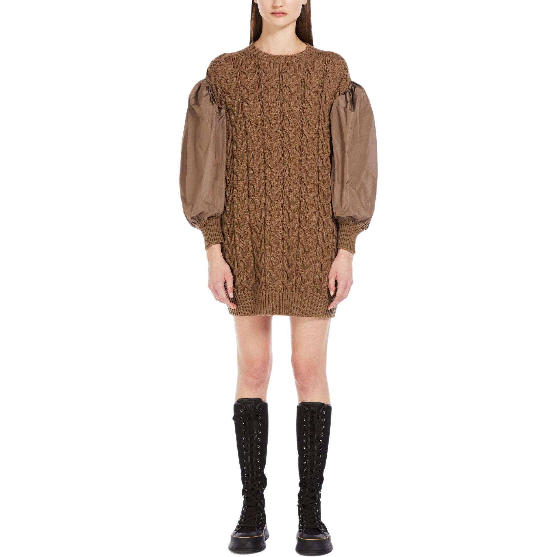 Shop (W) ''S Max Mara MaxMara Vittor 羊毛长袖灯笼袖针织连衣裙 棕色 女款. 1321024106005-VITTOR