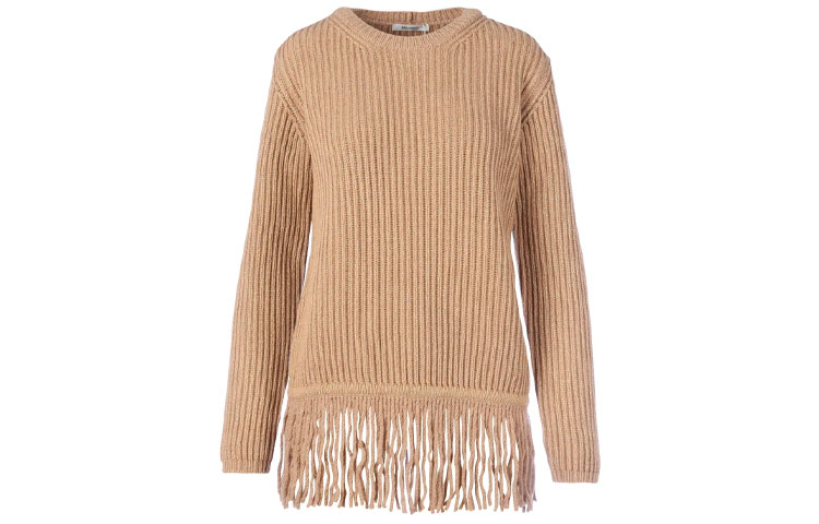 (Women) 'S Max Mara MaxMara Wool Fringe Hem Pullover Sweater Beige 13662503600-001