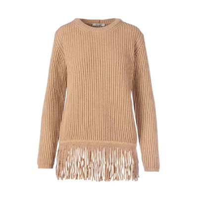 (Women) 'S Max Mara MaxMara Wool Fringe Hem Pullover Sweater Beige 13662503600-001