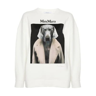 (Women) 'S Max Mara MaxMara William Wegman Animal Logo Print Beige Crewneck Sweatshirt 2421926011600