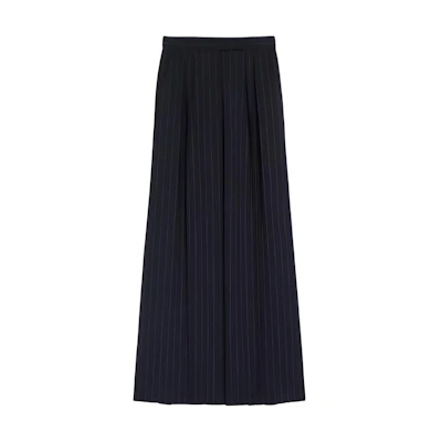 (Women) 'S Max Mara MaxMara Xavier High-Waisted Pinstripe Wool Pants Black 1131103106002-XAVIER