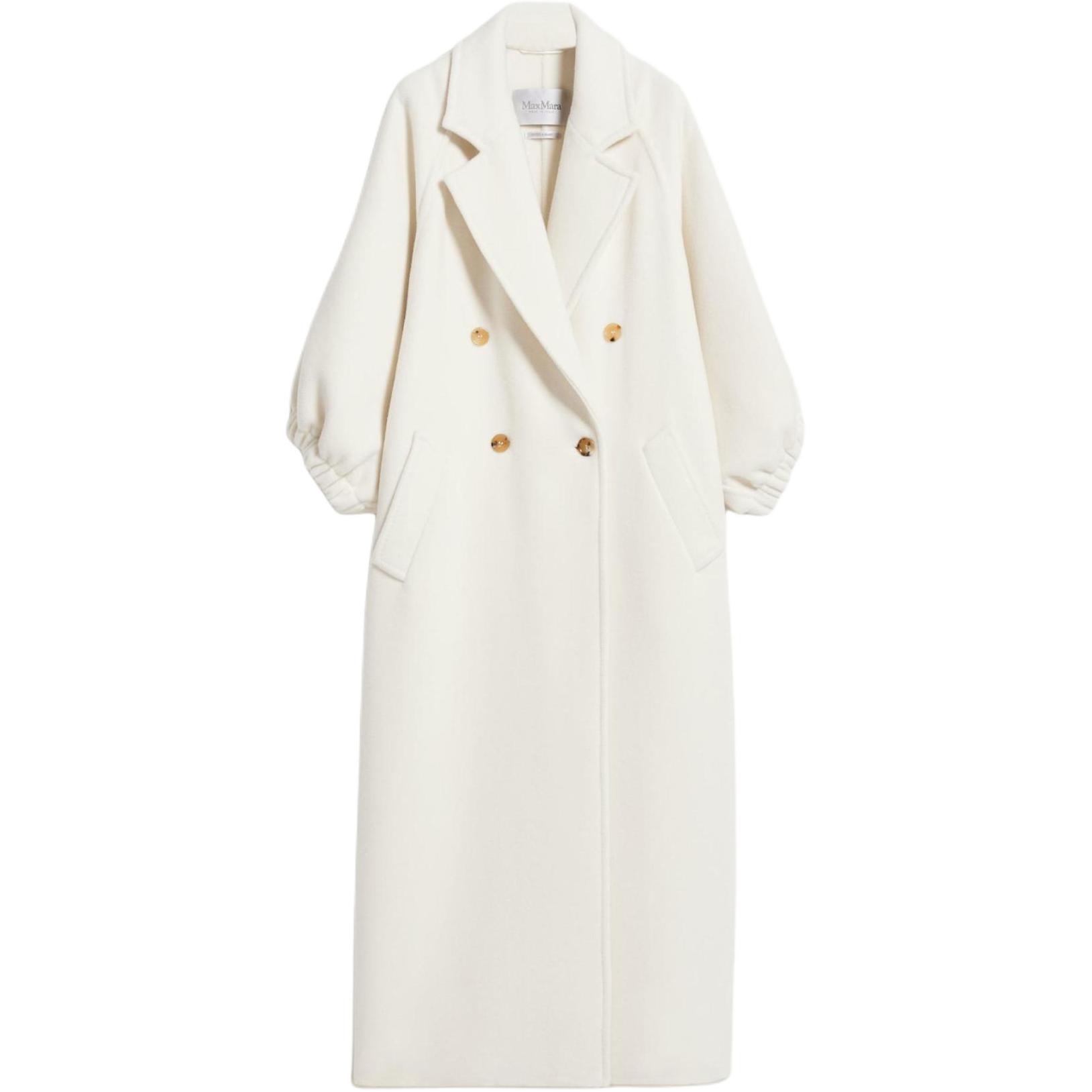 (Women) 'S Max Mara MaxMara Zaffo  White Double-Breasted Long Cashmere Coat with Pockets. 1011024106001-ZAFFO