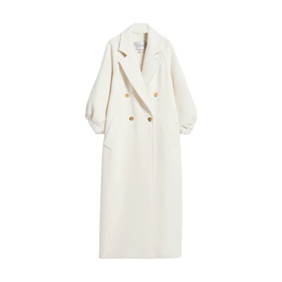 (Women) 'S Max Mara MaxMara Zaffo White Double-Breasted Long Cashmere Coat with Pockets. 1011024106001-ZAFFO