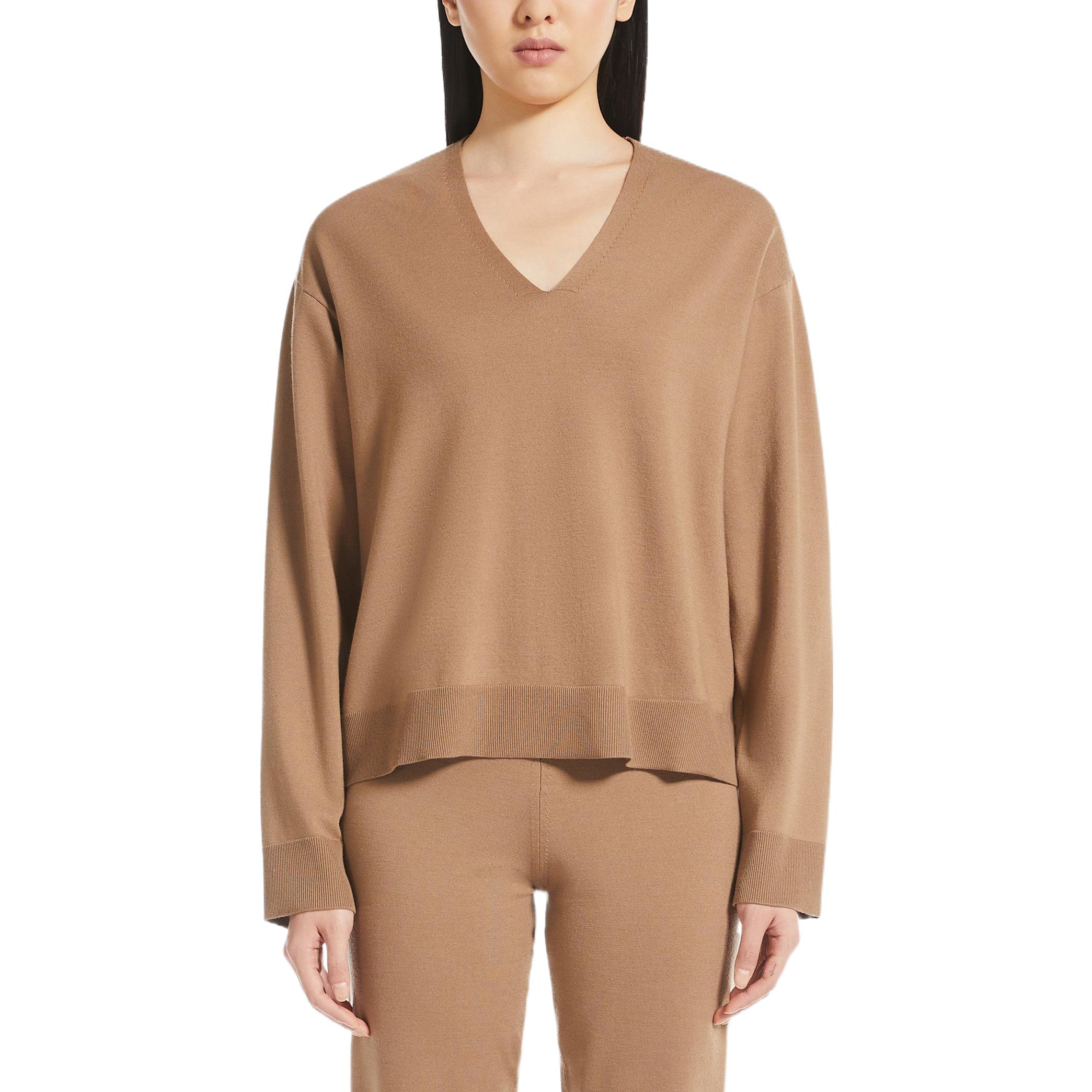 Shop (W) ''S マックスマーラ S MAX MARA ブラウン 無地 Vネック ウール プルオーバー セーター 9366072906003-ALGHERO