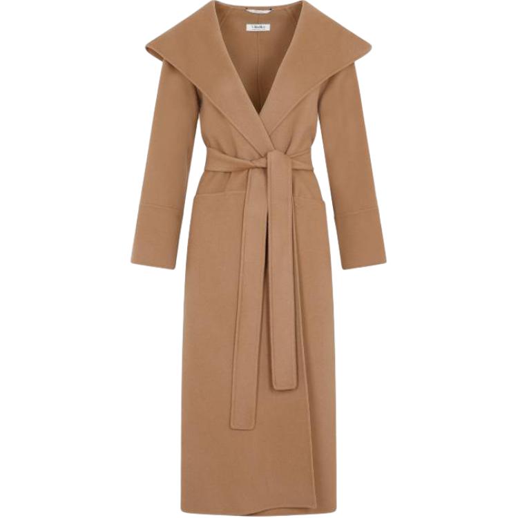(Women) 'S Max Mara S MAX MARA  Camel Mid-Length Belted Coat with Notched Collar. 2390160533600-045