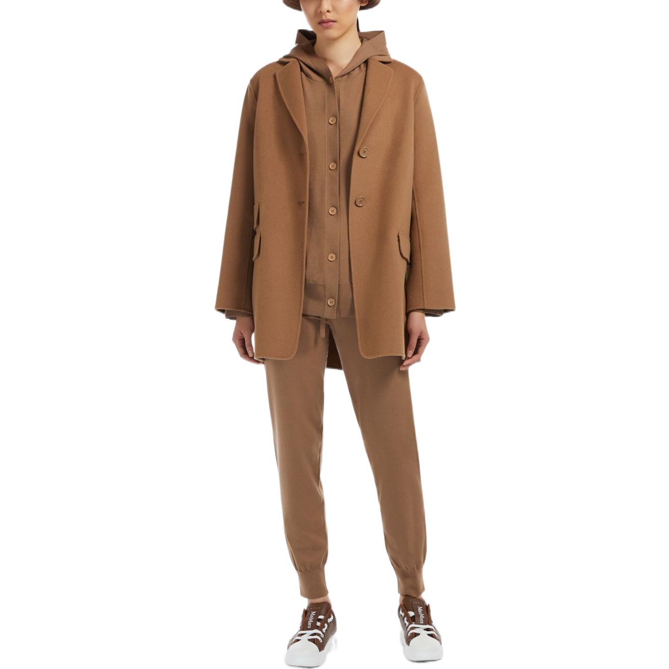 Lookbook (W) 막스마라 S MAX MARA 솔리드 컬러 타이 허리 스트레이트 핏 팬츠 - 카멜 브라운 9336012906003-ELIA