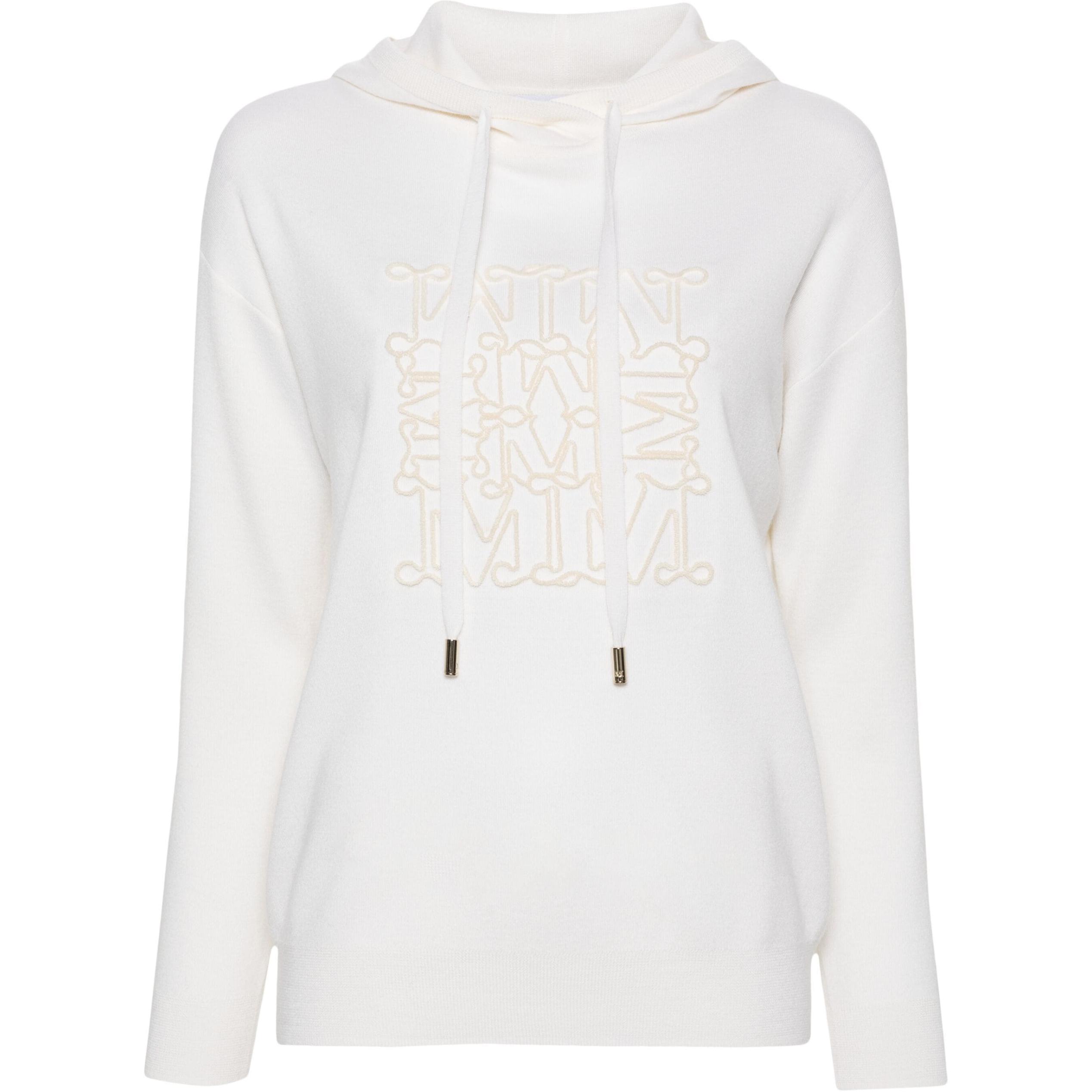 Order (Women) 'S Max Mara S MAX MARA  White Hooded Knit Sweatshirt with Embossed Logo Ribbing. 2421366262600
