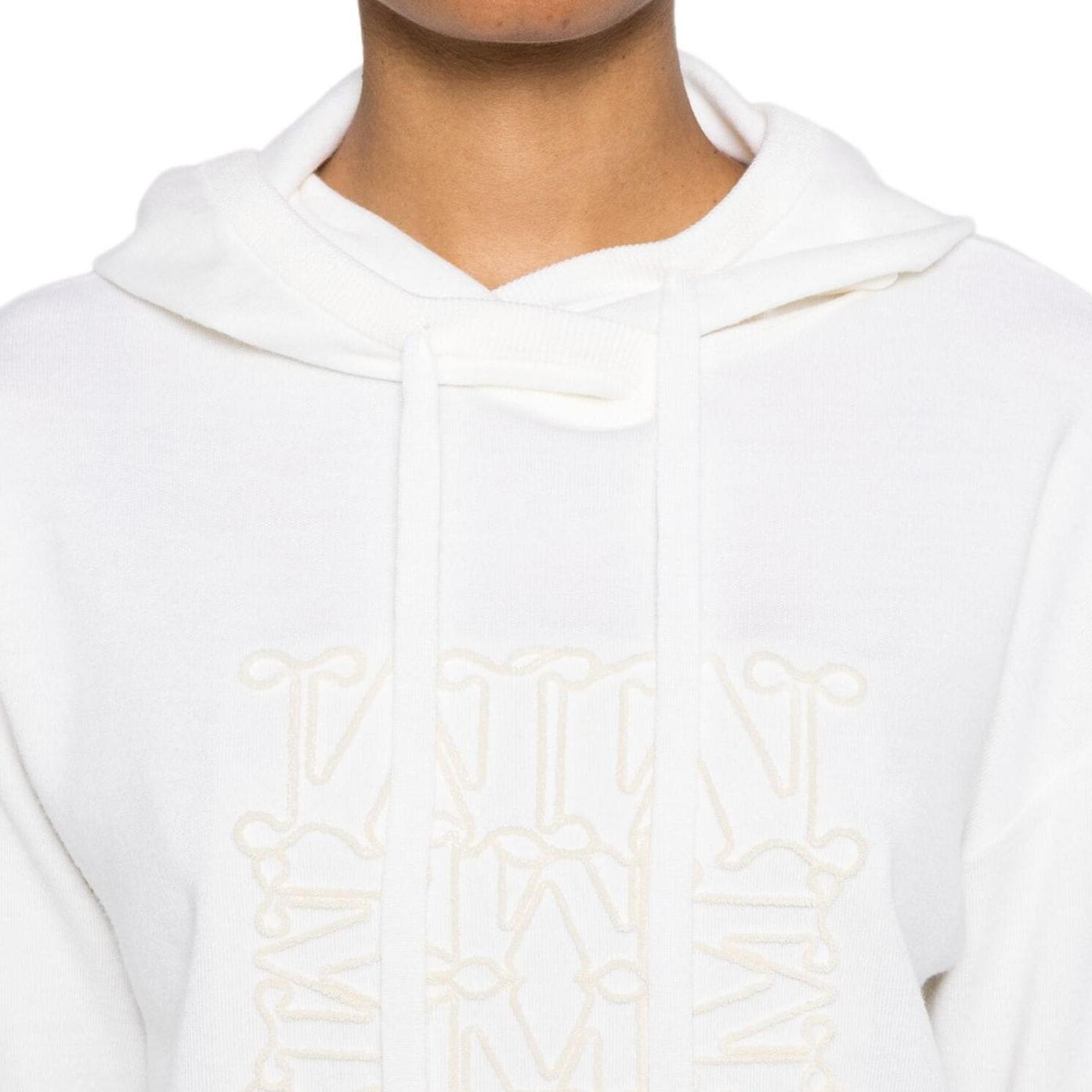 Sizing (Women) 'S Max Mara S MAX MARA  White Hooded Knit Sweatshirt with Embossed Logo Ribbing. 2421366262600