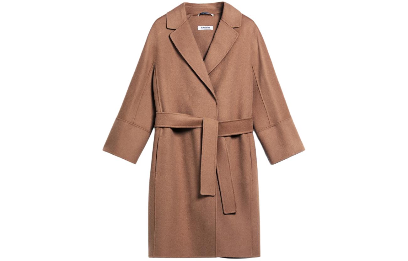 (Women) 'S Max Mara S MAX MARA Arona  Camel Long Wool Coat with Belt and Lapel Design. 9016043906045-ARONA