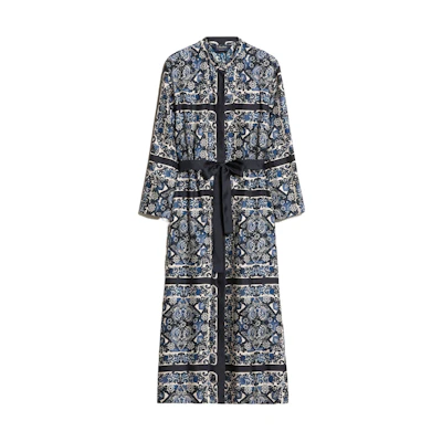 (Women) 'S Max Mara S MAX MARA Floral Print Belted Midi Long-Sleeve Dress - Dark Blue 9221184306-001