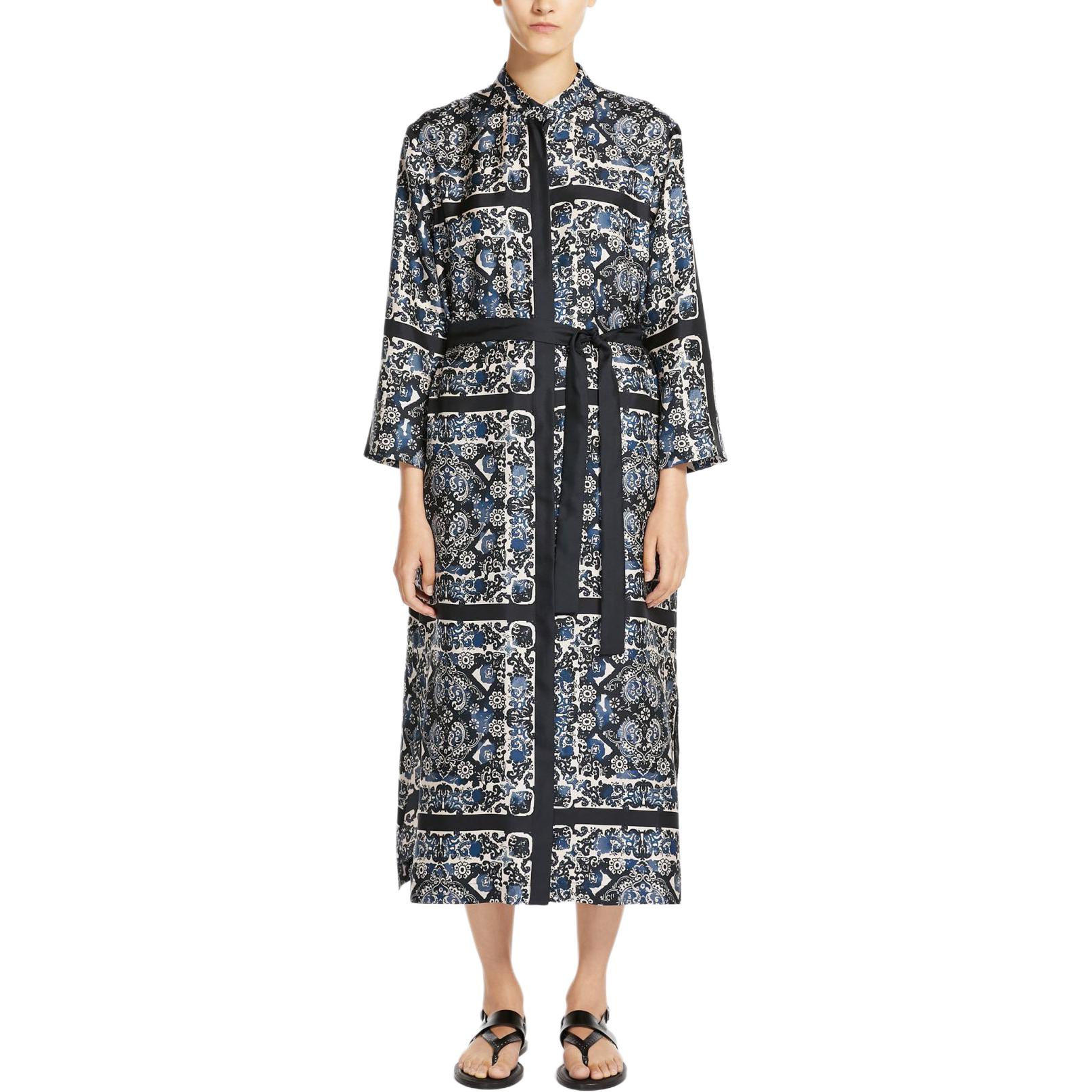 Lookbook (Women) 'S Max Mara S MAX MARA Floral Print Belted Midi Long-Sleeve Dress - Dark Blue 9221184306-001