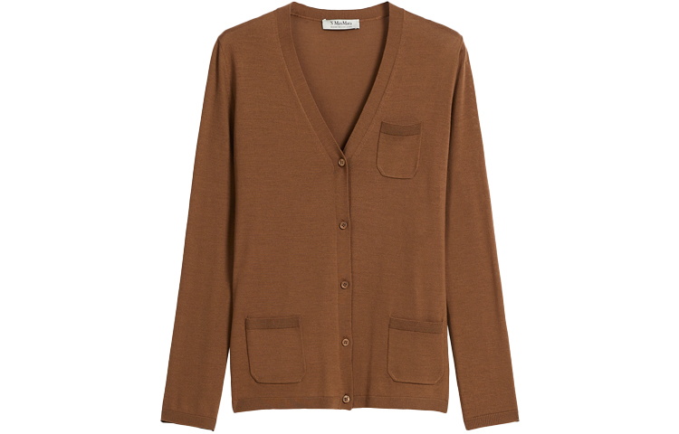 (Women) 'S Max Mara S MAX MARA Gold V-Neck Wool Cardigan Sweater. 9346031906002-ERICE