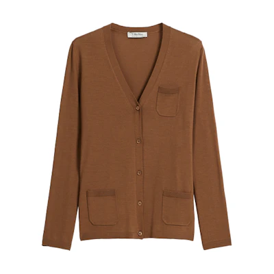 (Women) 'S Max Mara S MAX MARA Gold V-Neck Wool Cardigan Sweater. 9346031906002-ERICE