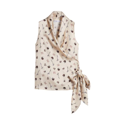 (Women) 'S Max Mara S MAX MARA Printed Twill Sleeveless Crossover Shirt Camel Color 1166022906001-GIN