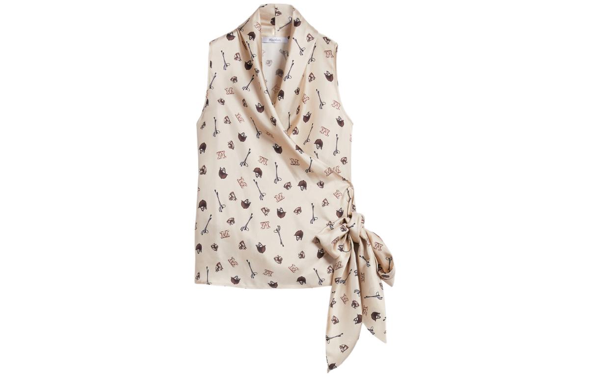 Order (Women) 'S Max Mara S MAX MARA Printed Twill Sleeveless Crossover Shirt  Camel Color 1166022906001-GIN