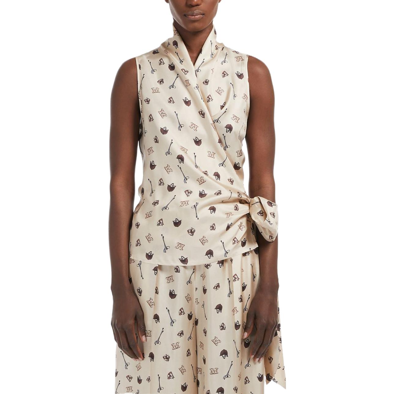 Lookbook (Women) 'S Max Mara S MAX MARA Printed Twill Sleeveless Crossover Shirt  Camel Color 1166022906001-GIN