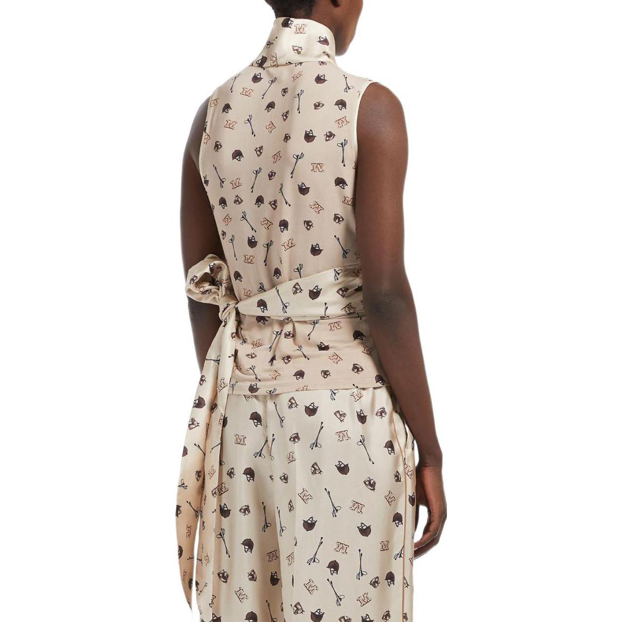 Shop (Women) 'S Max Mara S MAX MARA Printed Twill Sleeveless Crossover Shirt  Camel Color 1166022906001-GIN