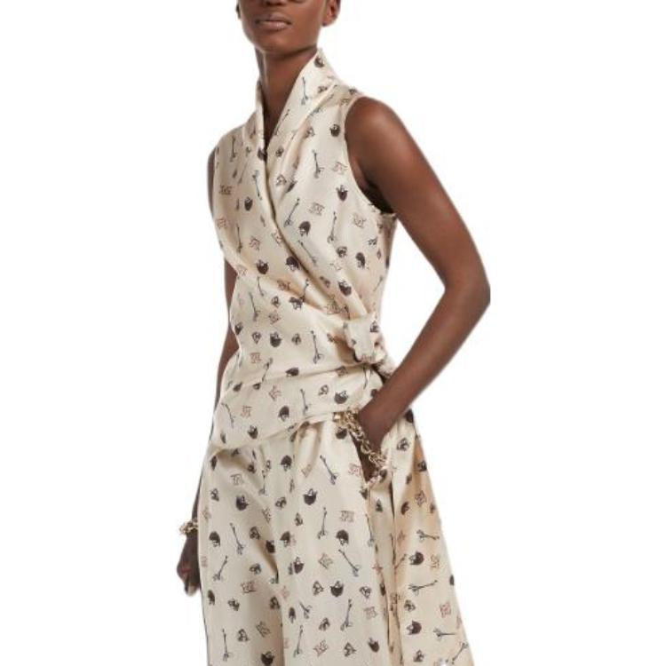 Purchase (Women) 'S Max Mara S MAX MARA Printed Twill Sleeveless Crossover Shirt  Camel Color 1166022906001-GIN