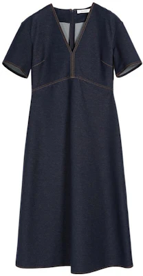 (Women) 'S Max Mara Solid V-Neck Denim Mini Dress Short Sleeve - Dark Blue 3621013606 Buy (Women) 'S Max Mara Solid V-Neck Denim Mini Dress Short Sleeve - Dark Blue 3621013606